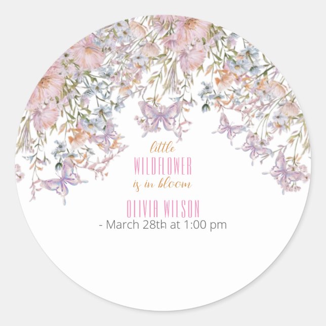 Sticker Rond Petit fleur sauvage au baby shower fleuri (Devant)
