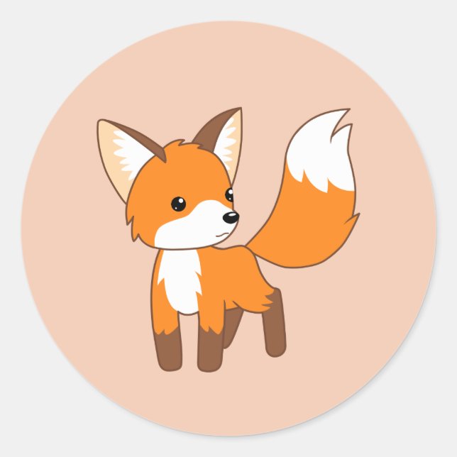 Sticker Rond Petit Fox mignon sur Peach (Devant)