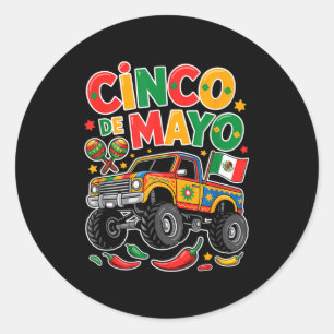 Sticker Rond Petit garçon camion taco chemise mignon cinq de ma