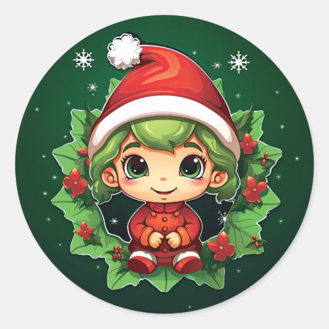 Sticker Rond Petit garçon Elf Xmas Magie (Devant)