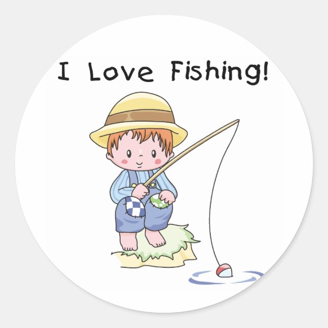 Sticker Rond Petit garçon J'aime la pêche (Devant)