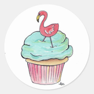 Sticker Rond Petit gâteau rose de Flamant rose