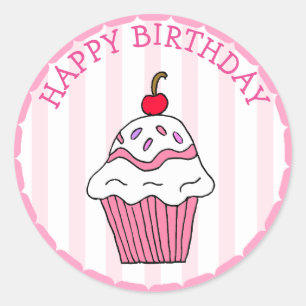 Sticker Rond Petit gâteau rose mignon d'anniversaire