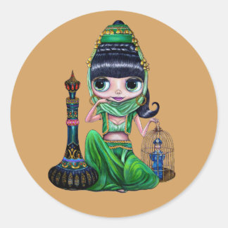 Sticker Rond Petit Génie Vert Fille Danseuse du ventre
