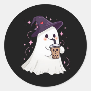 Sticker Rond Petit Ghost Ice Café Éffrayante saison mignonne Gh