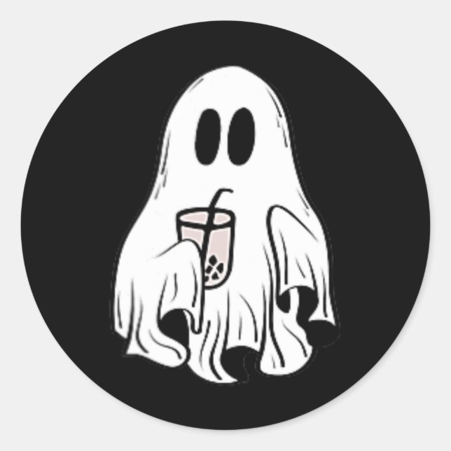 Sticker Rond Petit Ghost Ice Coffee Fun Halloween heureux (Devant)