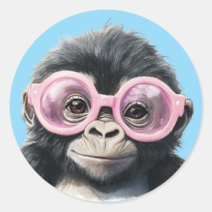 Sticker Rond Petit Gorilla avec lunettes roses Arrière - plan b