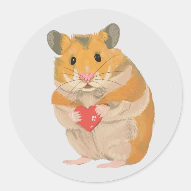 Sticker Rond Petit Hamster mignon tenant le coeur (Devant)