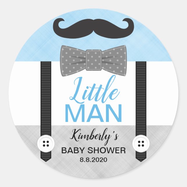 Sticker Rond Petit homme arc cravate bébé bleu gris garçon baby (Devant)