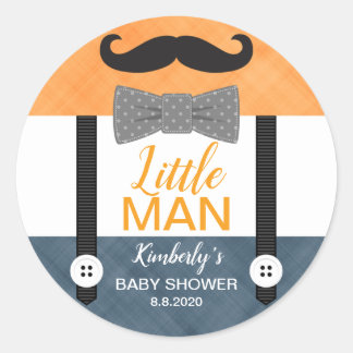 Sticker Rond Petit homme arc cravate orange marine bébé garçon 