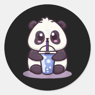 Sticker Rond Petit Kawaii Panda Boire Boba Tea Anime