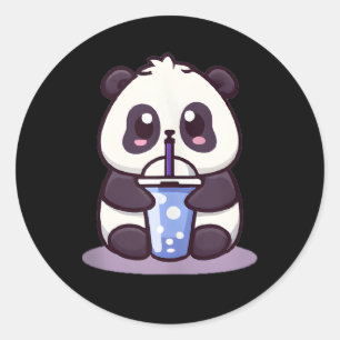 Sticker Rond Petit Kawaii Panda Boire Boba Tea Anime