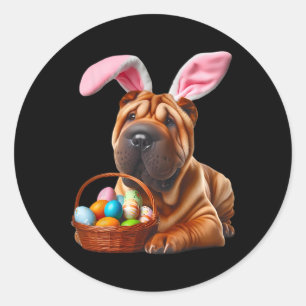 Sticker Rond Petit lapin Ear chinois Shar pei Chien Oeuf de Pâq