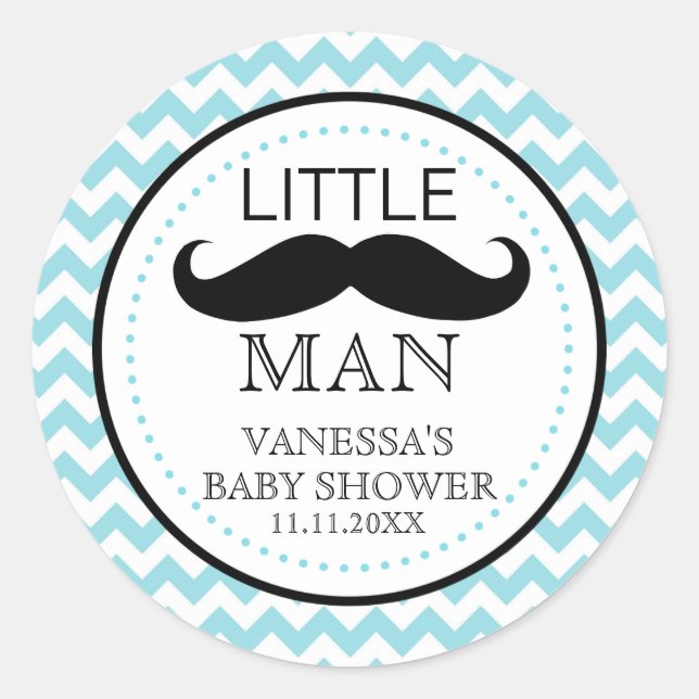 Sticker Rond Petit Lil' Man Mustache Boy Baby shower Favoriser (Devant)