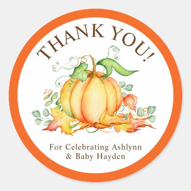 Sticker Rond Petit Merci de Baby shower Citrouille (Devant)