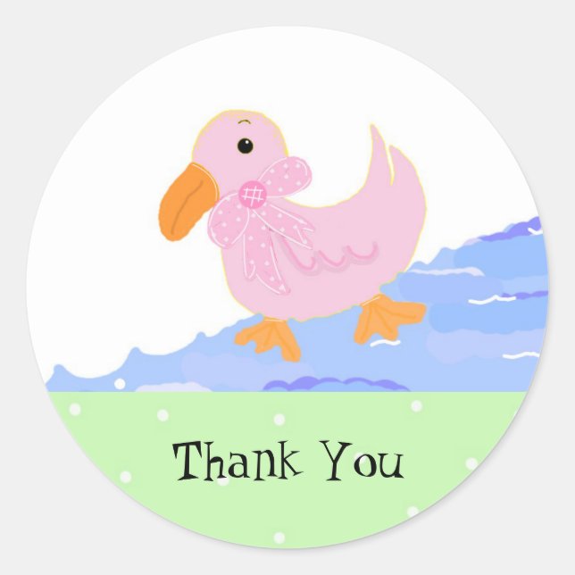 Sticker Rond Petit Merci de canard rose (Devant)