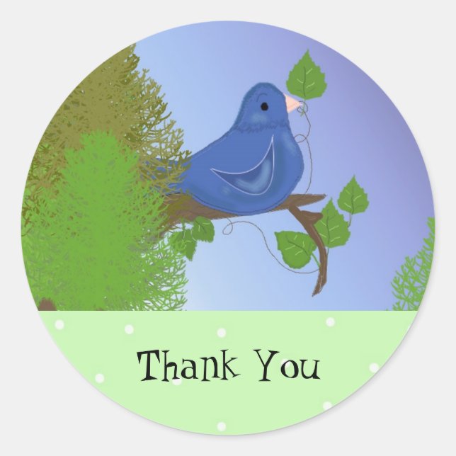 Sticker Rond Petit Merci d'oiseaux bleus (Devant)