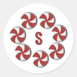 Sticker Rond Petit Monogramme de Noël au poivre rouge et blanc
