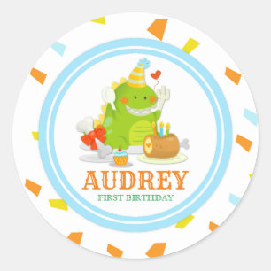 Sticker Rond Petit Monster Green Dino Baby shower d'anniversair