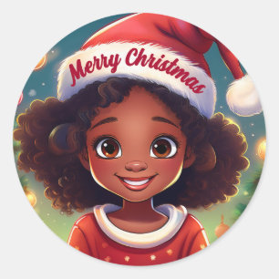 Sticker Rond Petit Noir portant le chapeau du Père Noël
