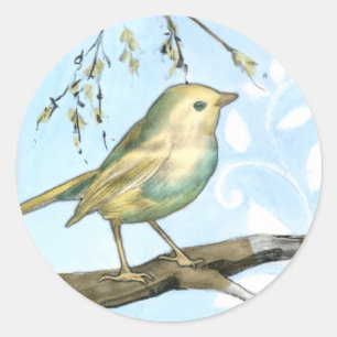Sticker Rond Petit oiseau jaune perché sur une branche Recherch