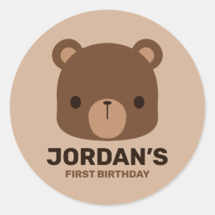 Sticker Rond Petit ours Brown mignon avec nom personnalisé