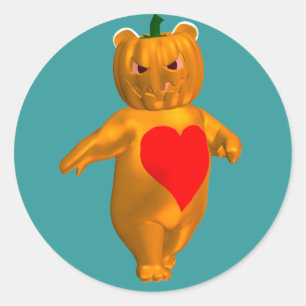 Sticker Rond Petit ours mignon avec une tête de citrouille
