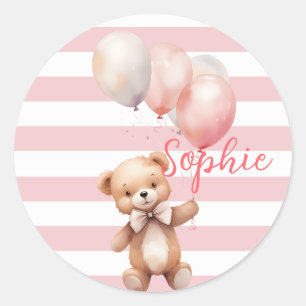 Sticker Rond Petit ours mignon en rose