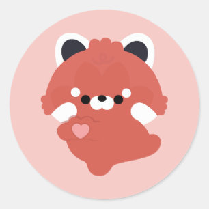 Sticker Rond Petit Panda Roux Amour