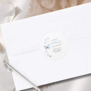 Sticker Rond Petit Papillon Bleu Garçon Aquarelle Baby Shower 