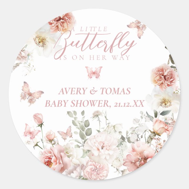 Sticker Rond Petit Papillon rose Floral Baby Girl Douche (Devant)
