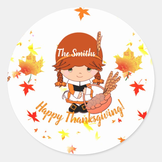 Sticker Rond Petit pèlerin Thanksgiving sur mesure (Devant)