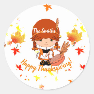 Sticker Rond Petit pèlerin Thanksgiving sur mesure