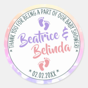 Sticker Rond Petit Pieds Rainbow Ombre Baby shower Girls Twins
