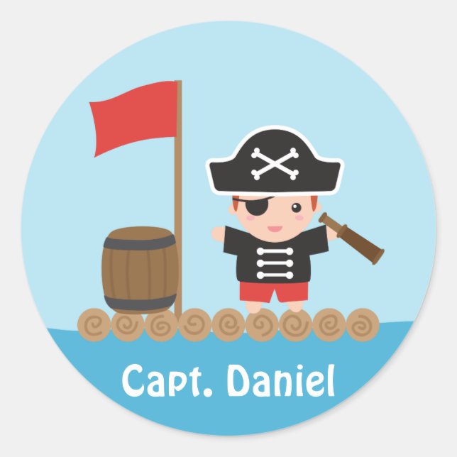 Sticker Rond Petit Pirate Capitaine Ocean Raft Boy (Devant)