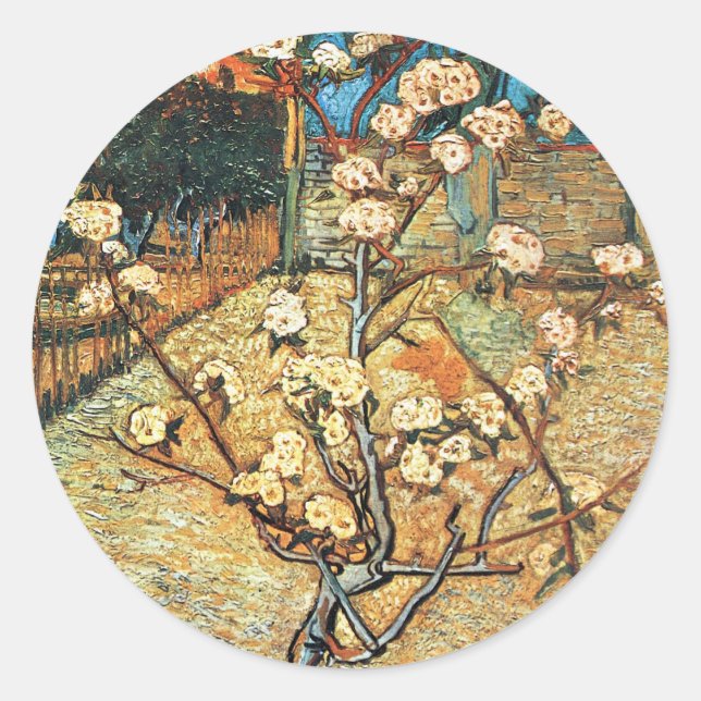 Sticker Rond Petit poirier en fleurs par Vincent van Gogh (Devant)