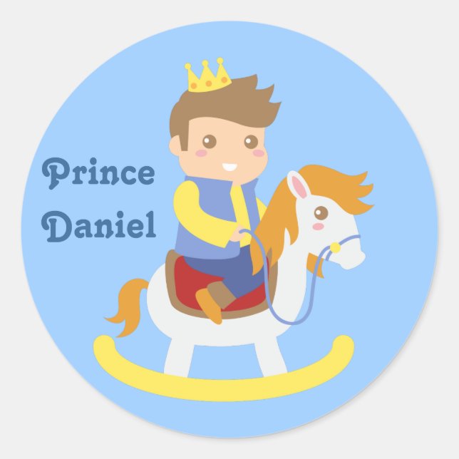 Sticker Rond Petit Prince mignon sur Rocking Horse, pour les ga (Devant)