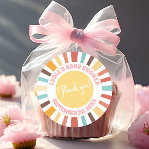 Sticker Rond Petit Rayon De Baby shower Rose Soleil