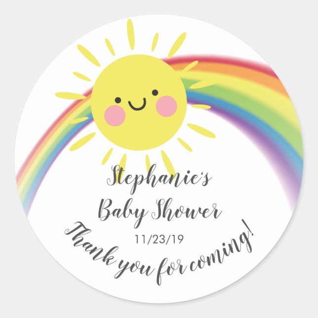 Sticker Rond Petit rayon de soleil Baby shower Favoriser Sticke (Devant)