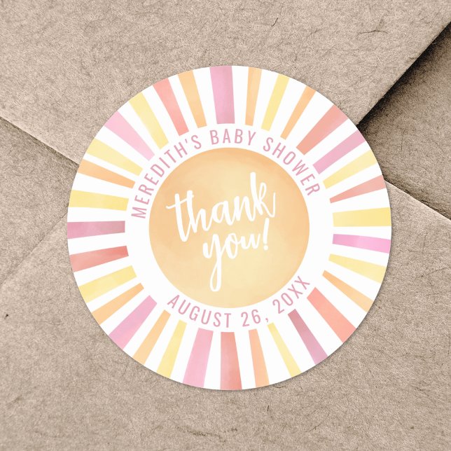 Sticker Rond Petit Rayon De Soleil Baby shower Soleil Rose (Little Ray Of Sunshine Pink Sun Baby Shower Classic Round Sticker)