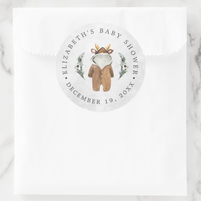 Sticker Rond Petit renne | Baby shower de Noël Favoriser (Sac)