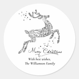 Sticker Rond Petit renne de Noël noir blanc