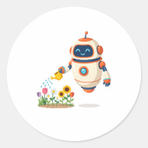 Sticker Rond Petit robot jardinier