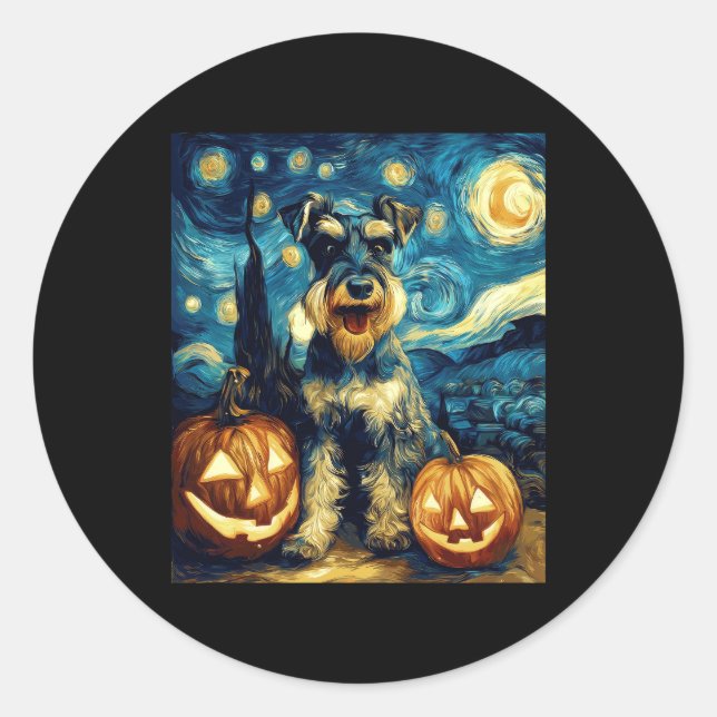 Sticker Rond Petit Schnauzer Chien Halloween Jack O Lant (Devant)