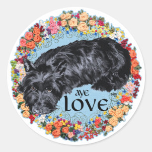 Sticker Rond Petit Scottie sur Tartan