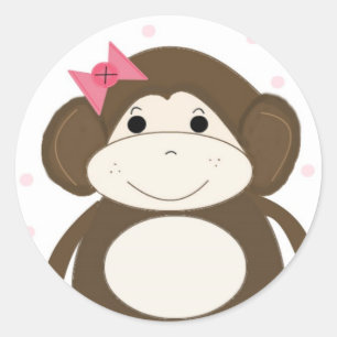 Sticker Rond Petit singe à poil rose
