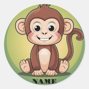 Sticker Rond Petit singe mignon avec grand sourire arrière - pl