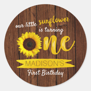 Sticker Rond Petit tournesol Bois rustique 1er anniversaire