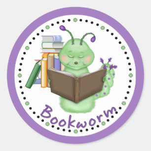 Sticker Rond Petit ver de livre vert