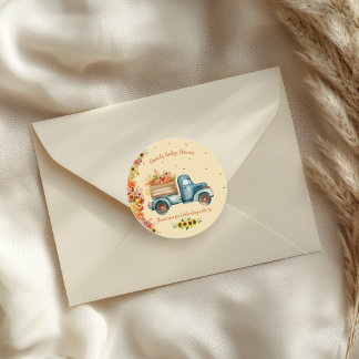 Sticker Rond Petite aquarelle Citrouille Camion Floral Vintage